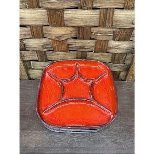 Vintage Red Ceramic Divided Snack Plate